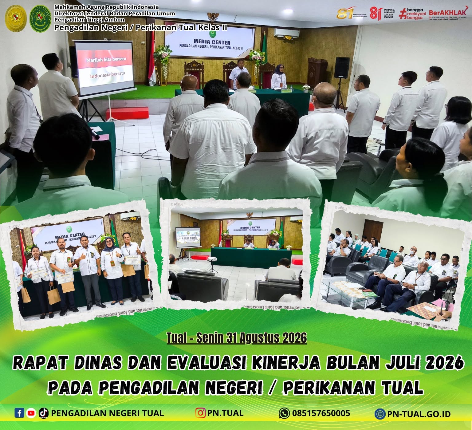Rapat Dinas dan Evaluasi Kinerja Periode Bulan Juli 2026 yang bertempat di Ruang Media Center